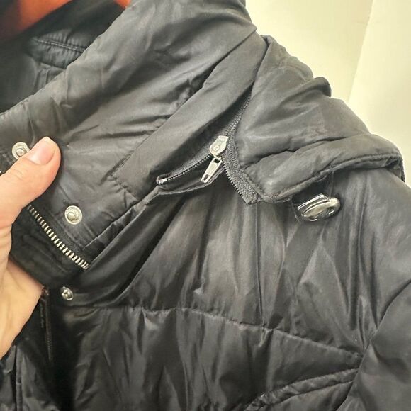 Michael Michael Kors Black Down Fill Hooded Mid Length Coat Size Large - Picture 3 of 6